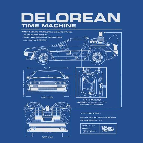 Back To The Future Delorean Schematic Men's T-Shirt - Blue