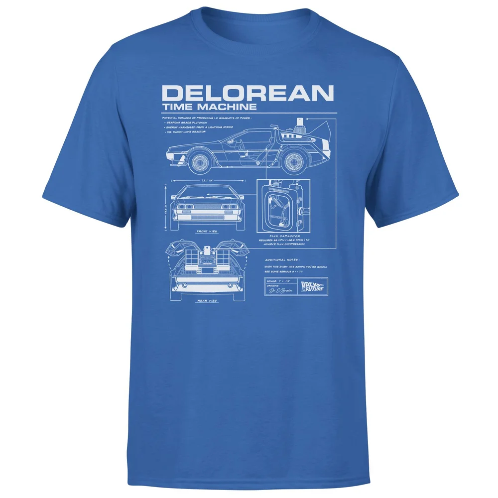 Back To The Future Delorean Schematic Men's T-Shirt - Blue - S Afbeelding 1