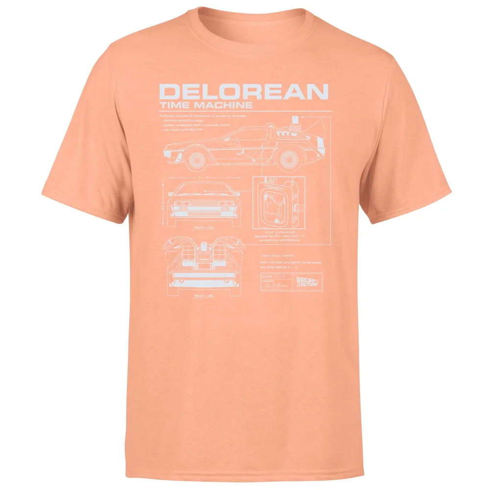 Back To The Future Delorean Schematic Men's T-Shirt - Coral - S Afbeelding 1
