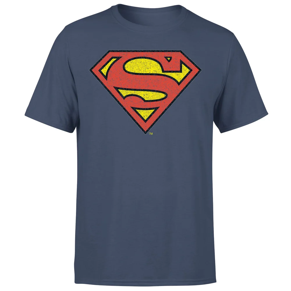Official Superman Crackle Logo Men's T-Shirt - Navy - S Afbeelding 1