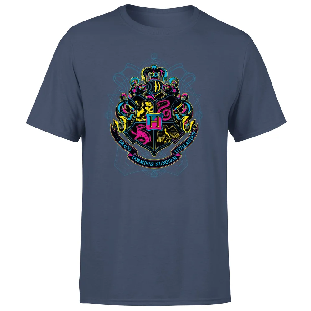 Harry Potter Hogwarts Neon Crest Men's T-Shirt - Navy - S Afbeelding 1