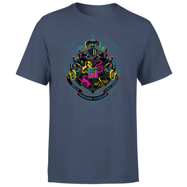 Harry Potter Hogwarts Neon Crest Men's T-Shirt - Navy