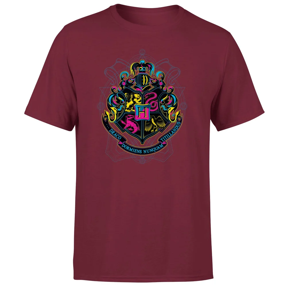 Harry Potter Hogwarts Neon Crest Men's T-Shirt - Burgundy - S Afbeelding 1