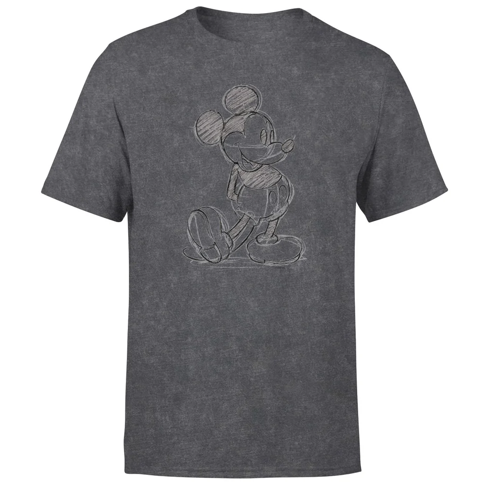 Disney Mickey Mouse Sketch Men's T-Shirt - Black Acid Wash - S - Black Acid Wash Afbeelding 1