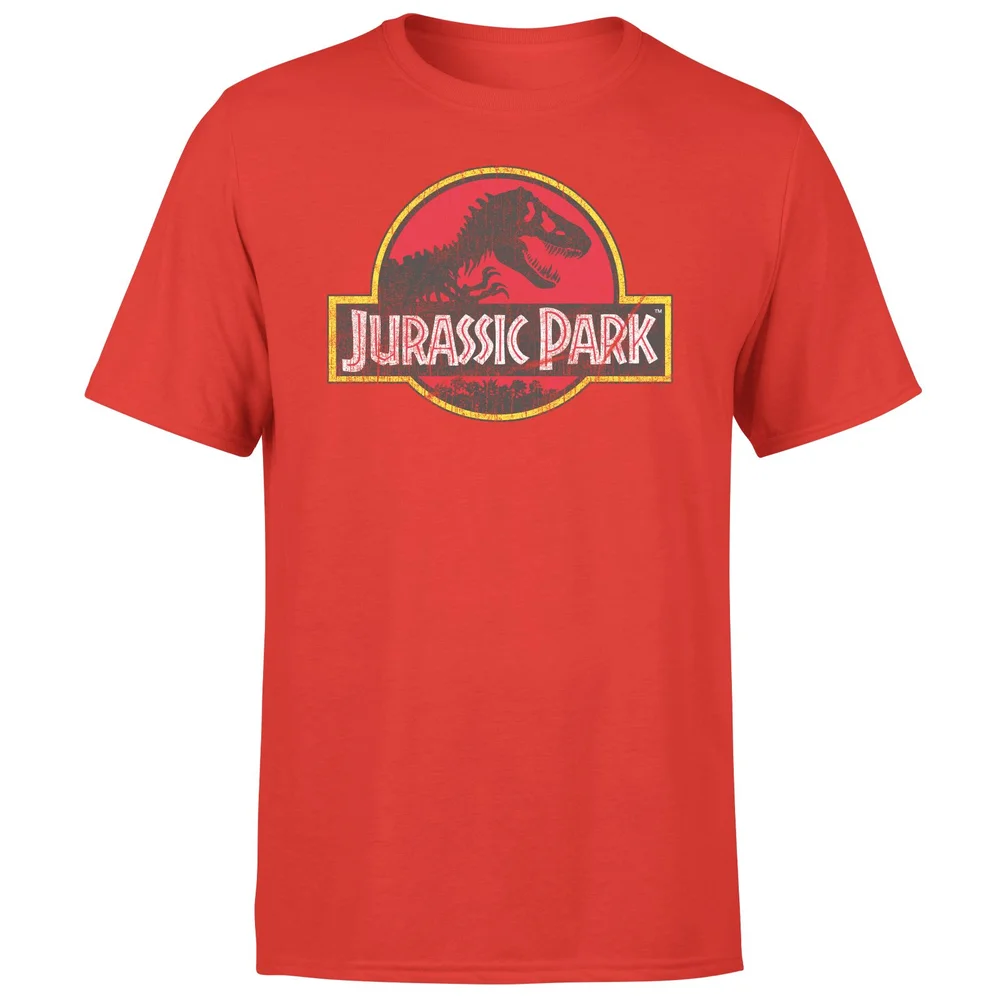 Jurassic Park Logo Vintage Men's T-Shirt - Red - S Afbeelding 1
