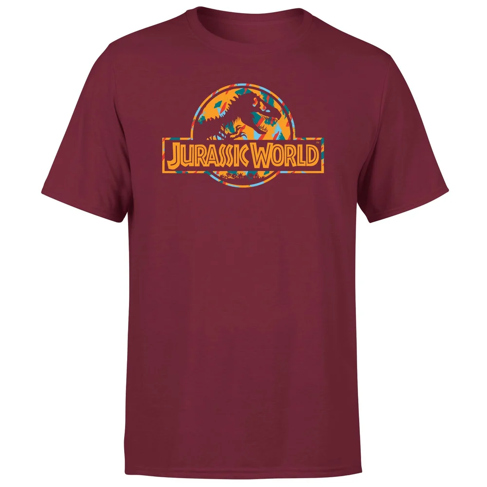 Jurassic Park Logo Tropical Men's T-Shirt - Burgundy - S Afbeelding 1