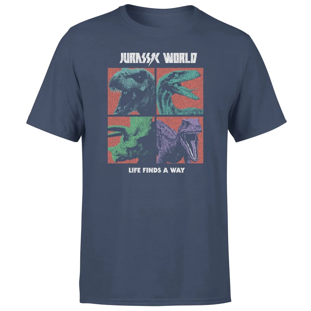 Jurassic Park World Four Colour Faces Men's T-Shirt - Navy - S Afbeelding 1