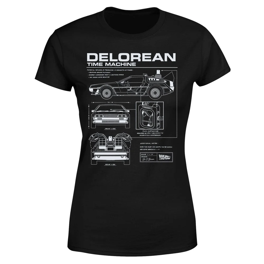 Back To The Future Delorean Schematic Women's T-Shirt - Black - XS Afbeelding 1