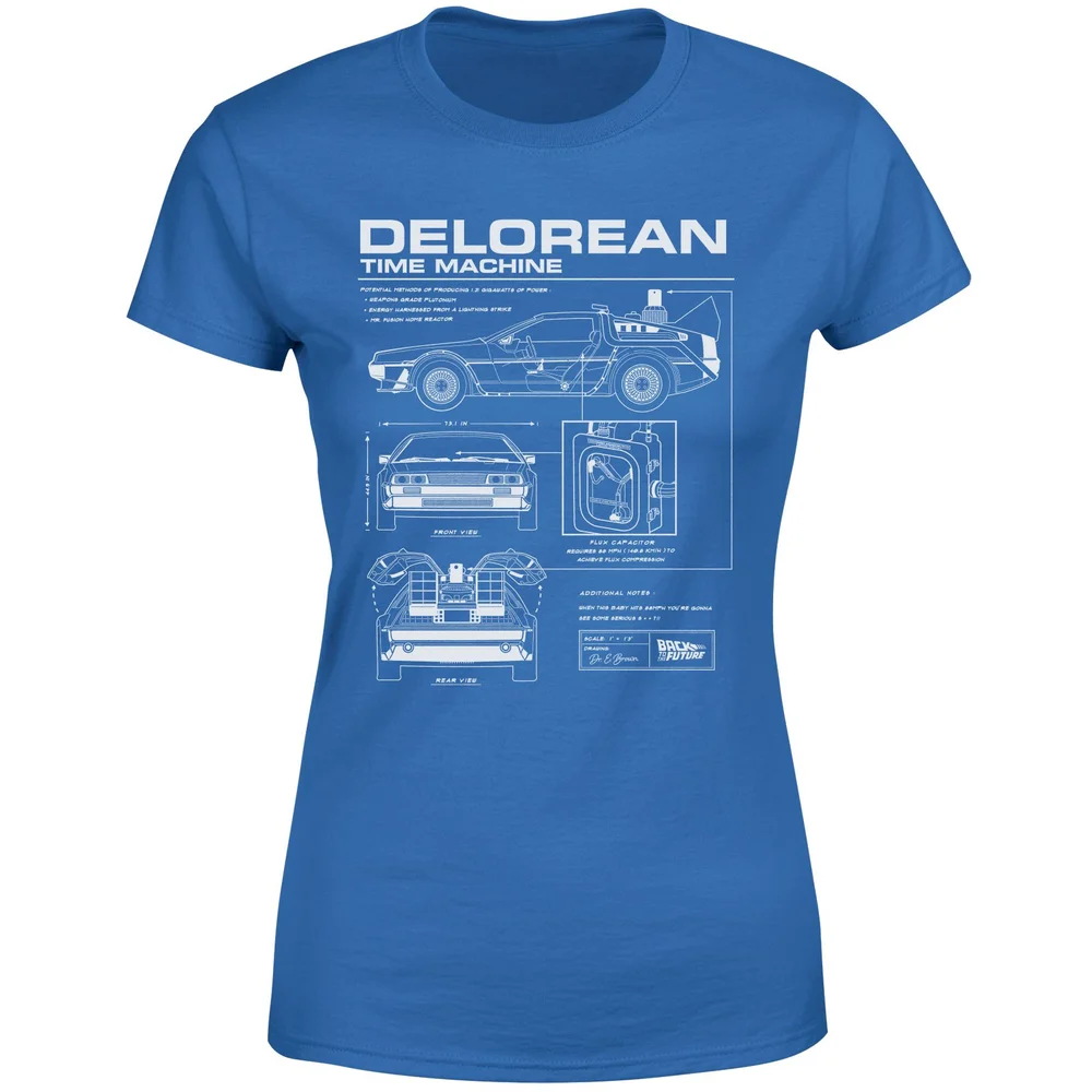 Back To The Future Delorean Schematic Women's T-Shirt - Blue - M Afbeelding 1