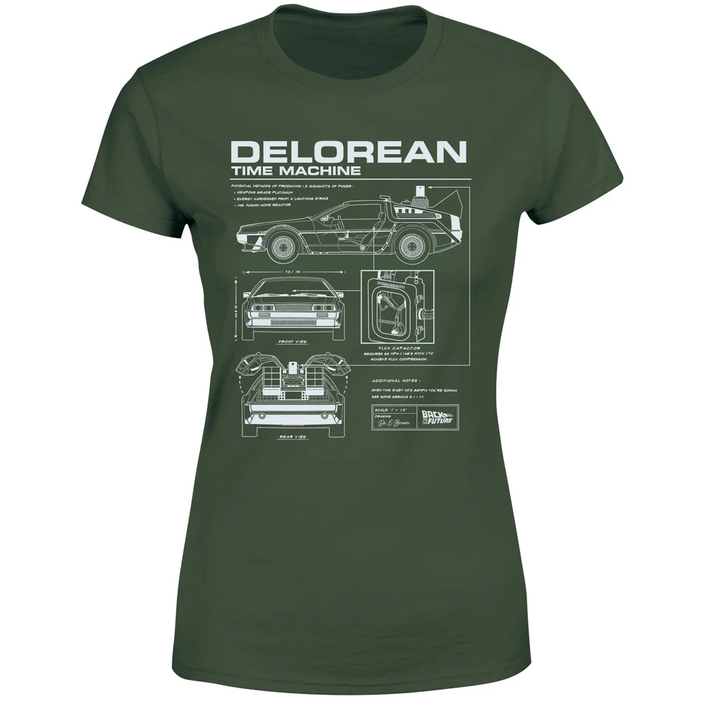 Back To The Future Delorean Schematic Women's T-Shirt - Green - XS Afbeelding 1
