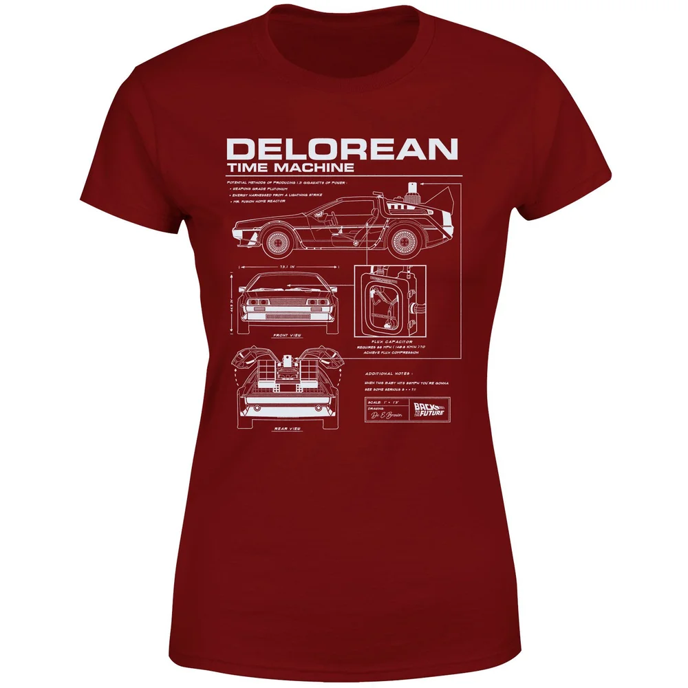 Back To The Future Delorean Schematic Women's T-Shirt - Burgundy - M Afbeelding 1
