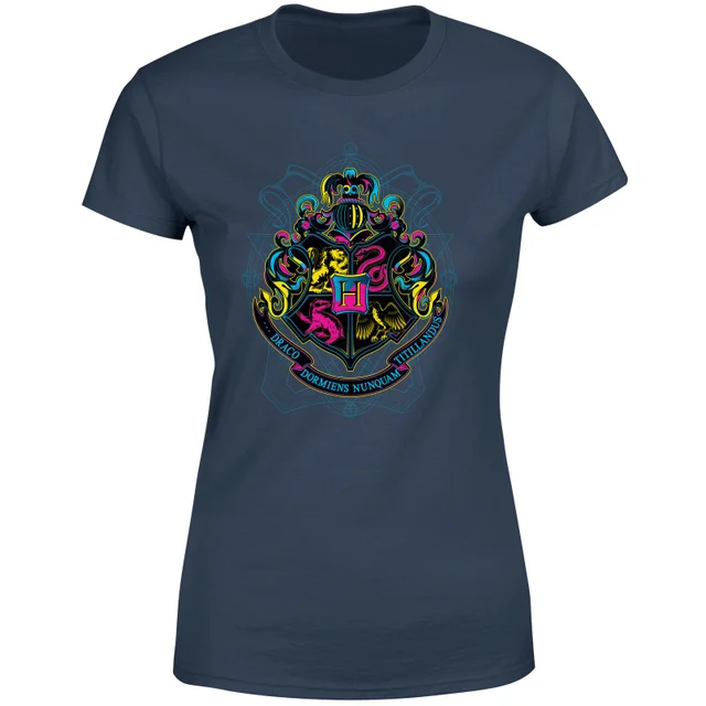 Harry Potter Hogwarts Neon Crest Women's T-Shirt - Navy