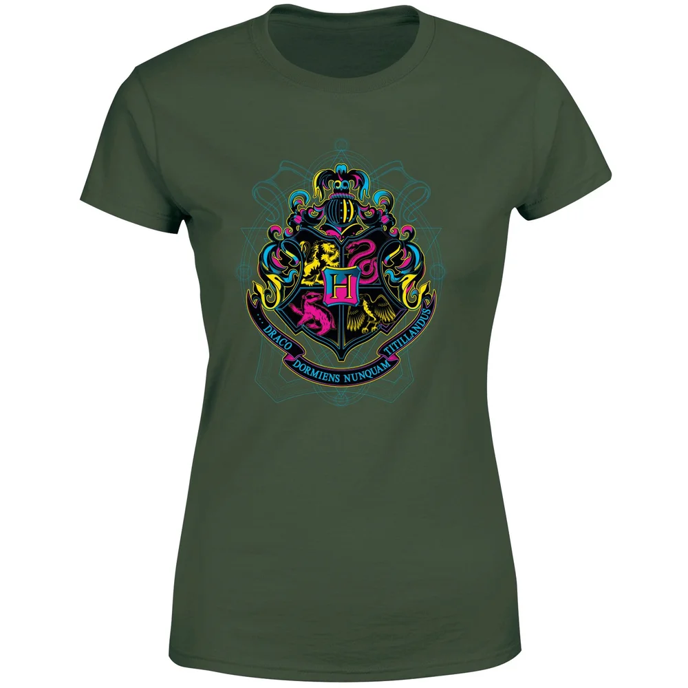 Harry Potter Hogwarts Neon Crest Women's T-Shirt - Green - XS Afbeelding 1