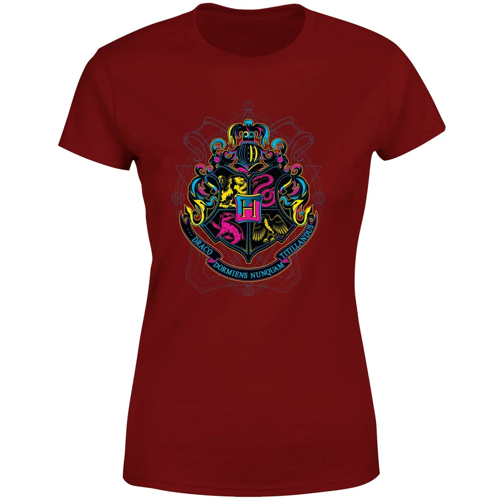 Harry Potter Hogwarts Neon Crest Women's T-Shirt - Burgundy - XS Afbeelding 1