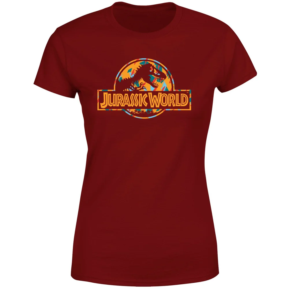 Jurassic Park Logo Tropical Women's T-Shirt - Burgundy - S Afbeelding 1