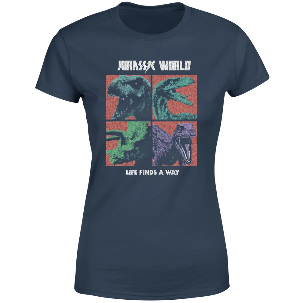 Jurassic Park World Four Colour Faces Women's T-Shirt - Navy - XS Afbeelding 1