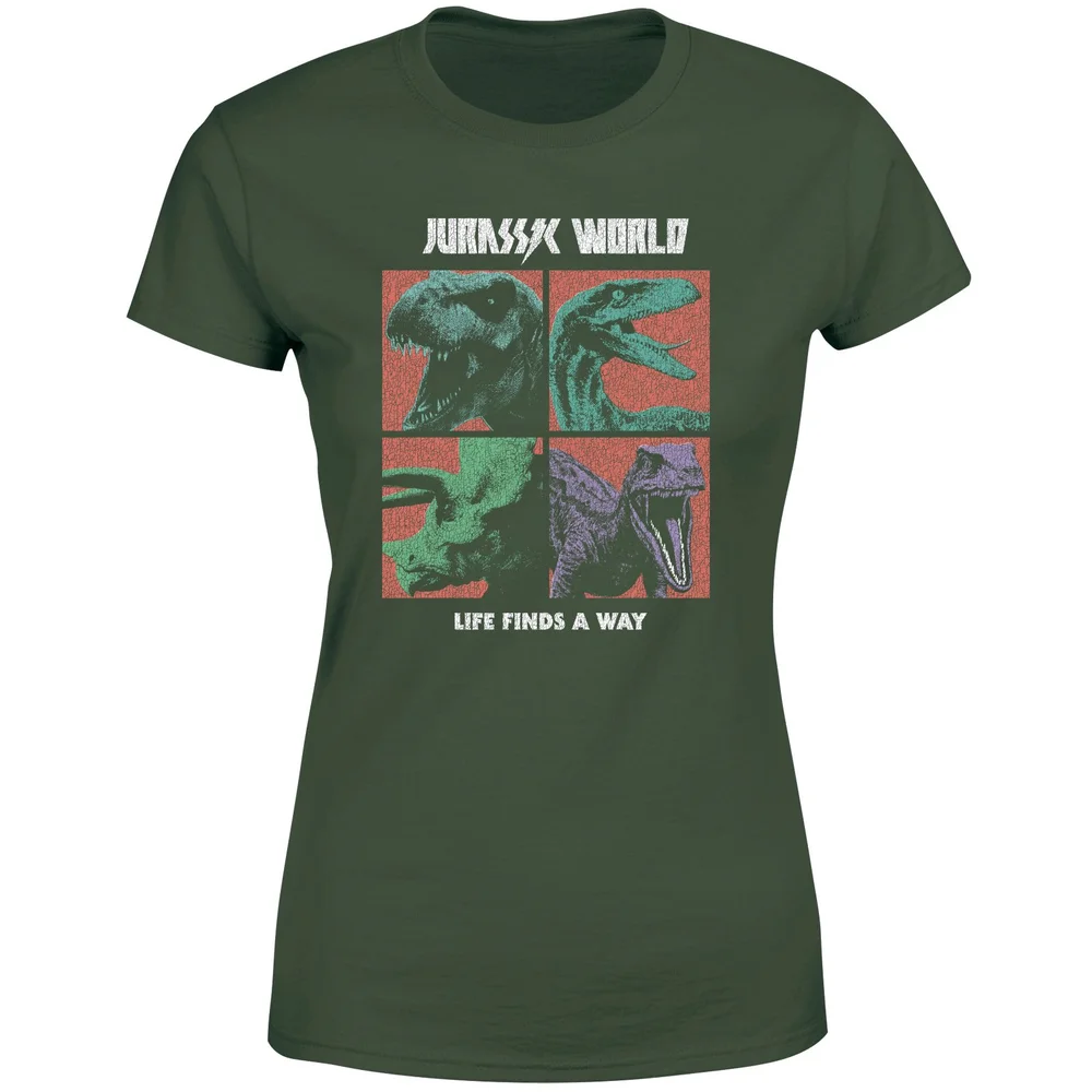 Jurassic Park World Four Colour Faces Women's T-Shirt - Green - XS Afbeelding 1