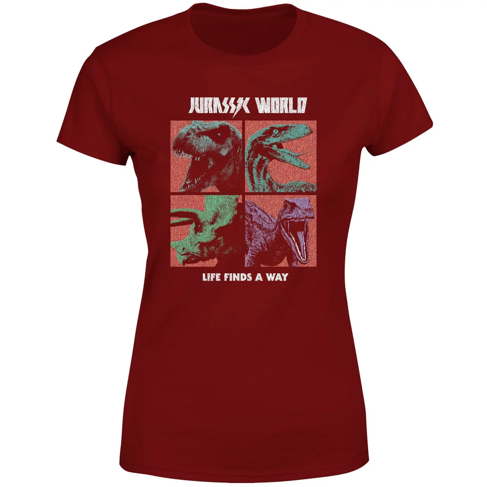 Jurassic Park World Four Colour Faces Women's T-Shirt - Burgundy - XS Afbeelding 1