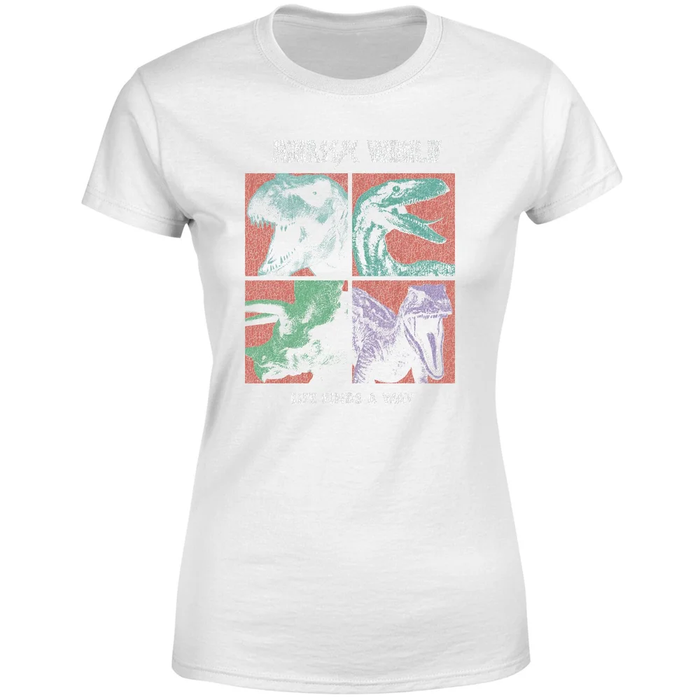 Jurassic Park World Four Colour Faces Women's T-Shirt - White - XS Afbeelding 1