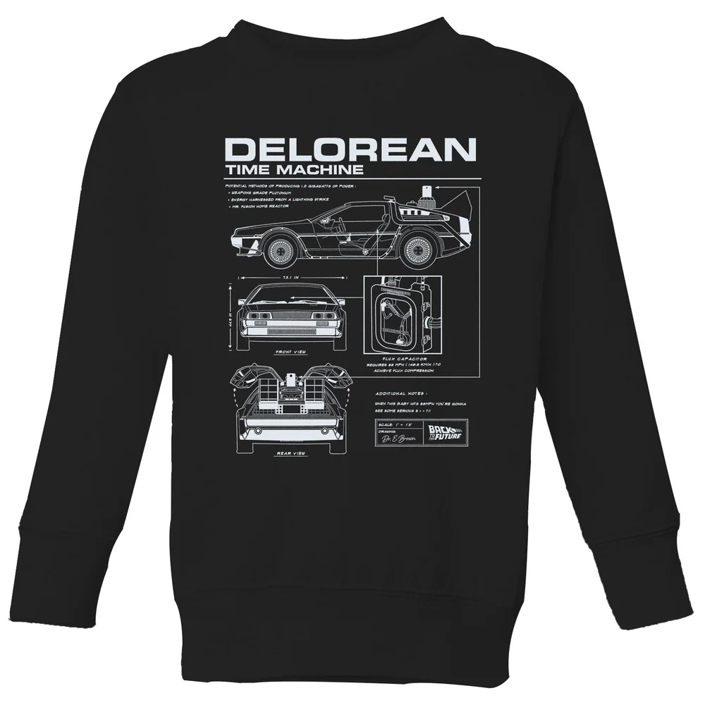 Back To The Future Delorean Schematic Kids' Sweatshirt - Black - 98/104 (3-4 jaar) Afbeelding 1