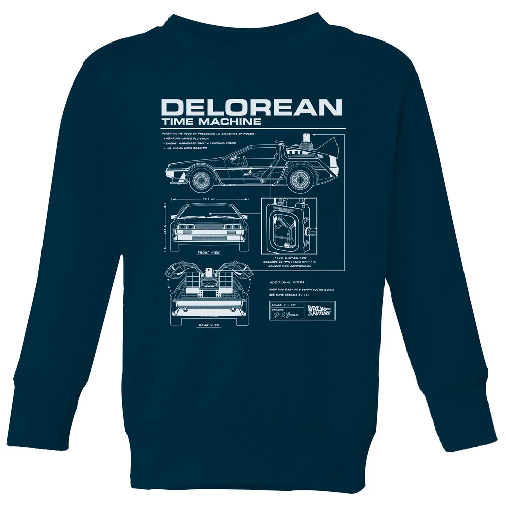 Back To The Future Delorean Schematic Kids' Sweatshirt - Navy - 98/104 (3-4 jaar) Afbeelding 1