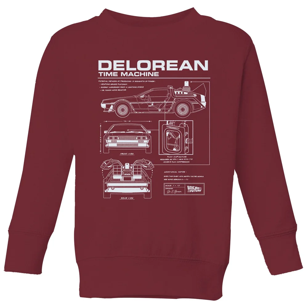 Back To The Future Delorean Schematic Kids' Sweatshirt - Burgundy - 98/104 (3-4 jaar) Afbeelding 1