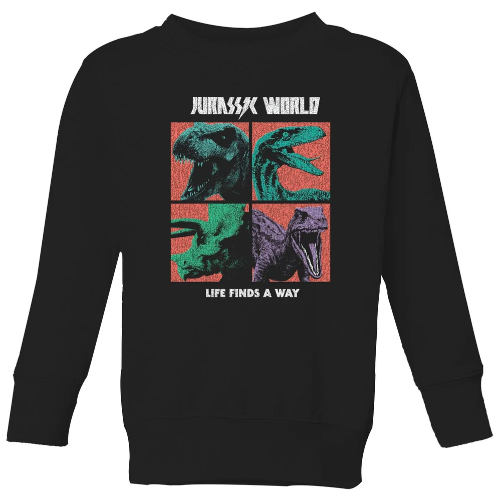 Jurassic Park World Four Colour Faces Kids' Sweatshirt - Black - 98/104 (3-4 jaar) Afbeelding 1