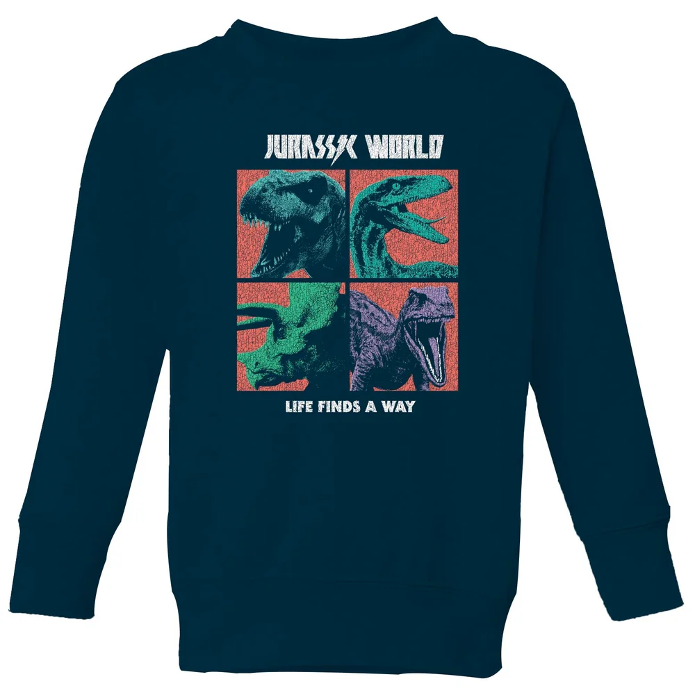 Jurassic Park World Four Colour Faces Kids' Sweatshirt - Navy - 98/104 (3-4 jaar) Afbeelding 1