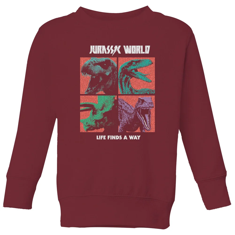 Jurassic Park World Four Colour Faces Kids' Sweatshirt - Burgundy - 98/104 (3-4 jaar) Afbeelding 1