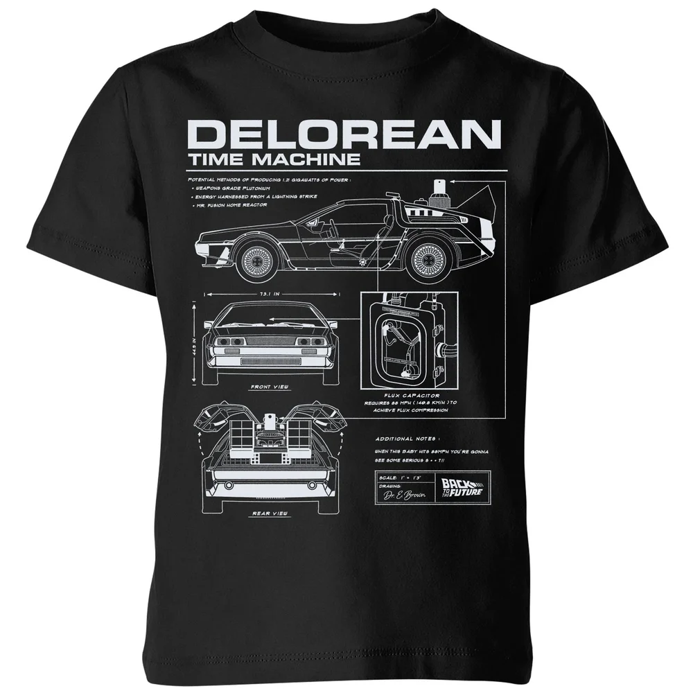 Back To The Future Delorean Schematic Kids' T-Shirt - Black - 98/104 (3-4 jaar) Afbeelding 1