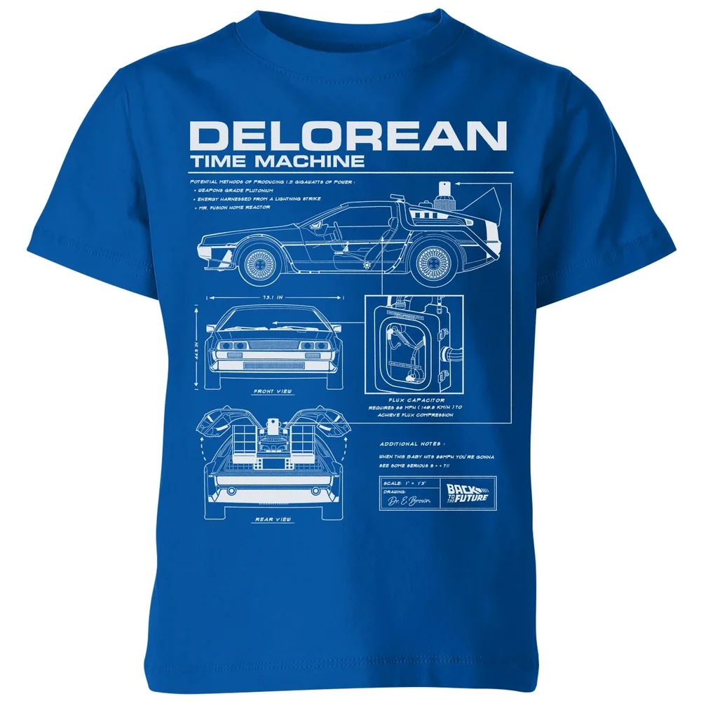 Back To The Future Delorean Schematic Kids' T-Shirt - Blue - 98/104 (3-4 jaar) Afbeelding 1