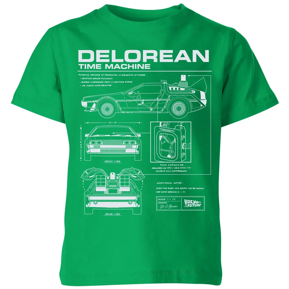 Back To The Future Delorean Schematic Kids' T-Shirt - Green - 98/104 (3-4 jaar) Afbeelding 1