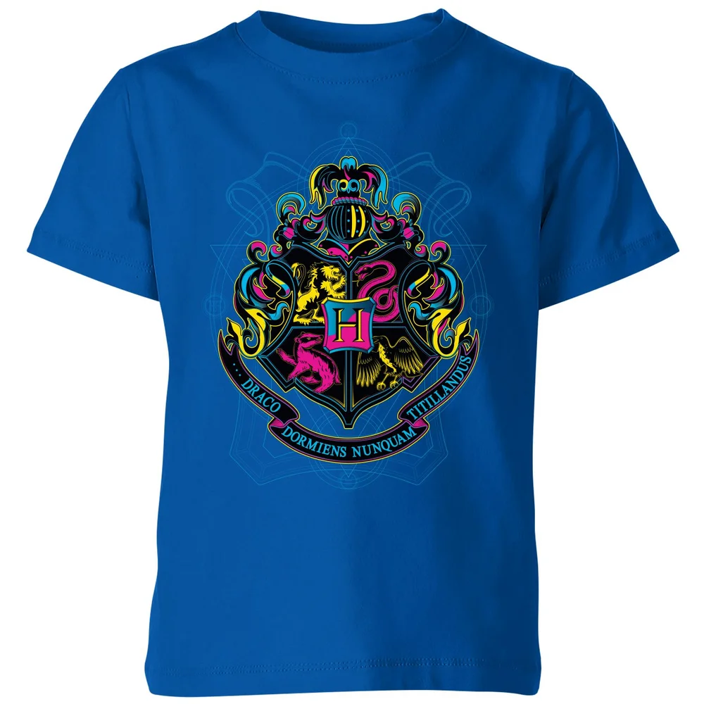Harry Potter Hogwarts Neon Crest Kids' T-Shirt - Blue - 98/104 (3-4 jaar) Afbeelding 1