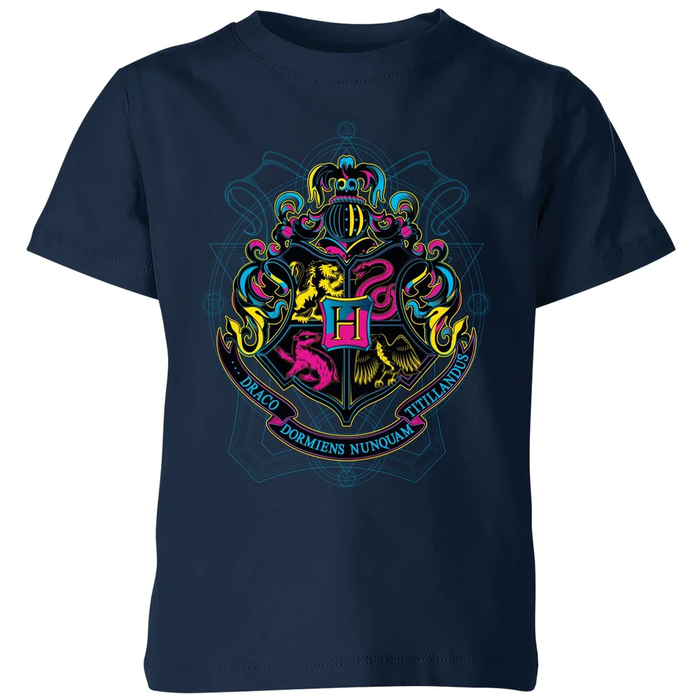 Harry Potter Hogwarts Neon Crest Kids' T-Shirt - Navy - 98/104 (3-4 jaar) Afbeelding 1