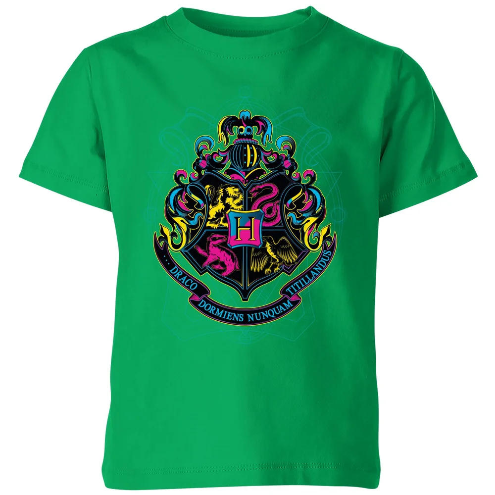 Harry Potter Hogwarts Neon Crest Kids' T-Shirt - Green - 98/104 (3-4 jaar) Afbeelding 1