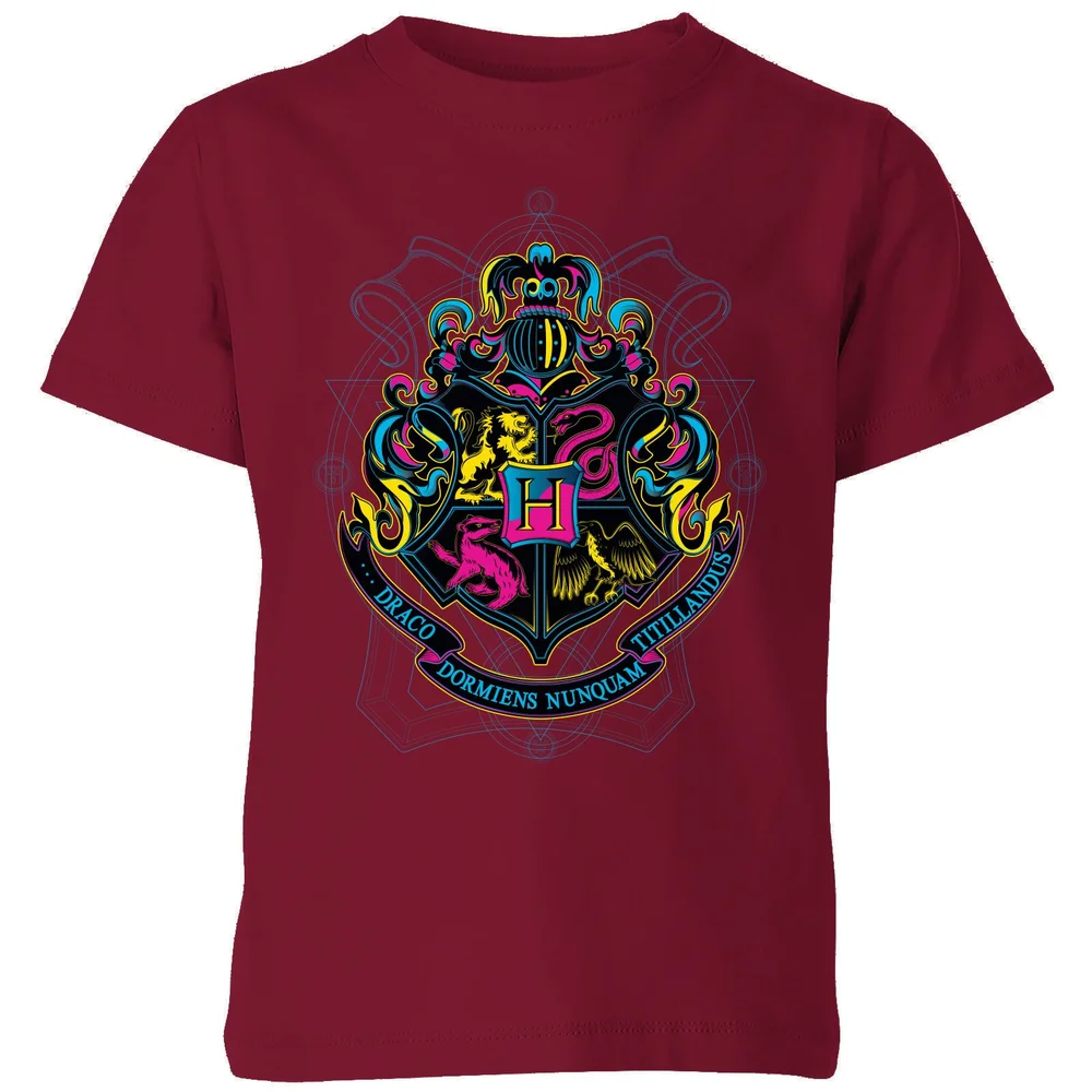 Harry Potter Hogwarts Neon Crest Kids' T-Shirt - Burgundy - 98/104 (3-4 jaar) Afbeelding 1