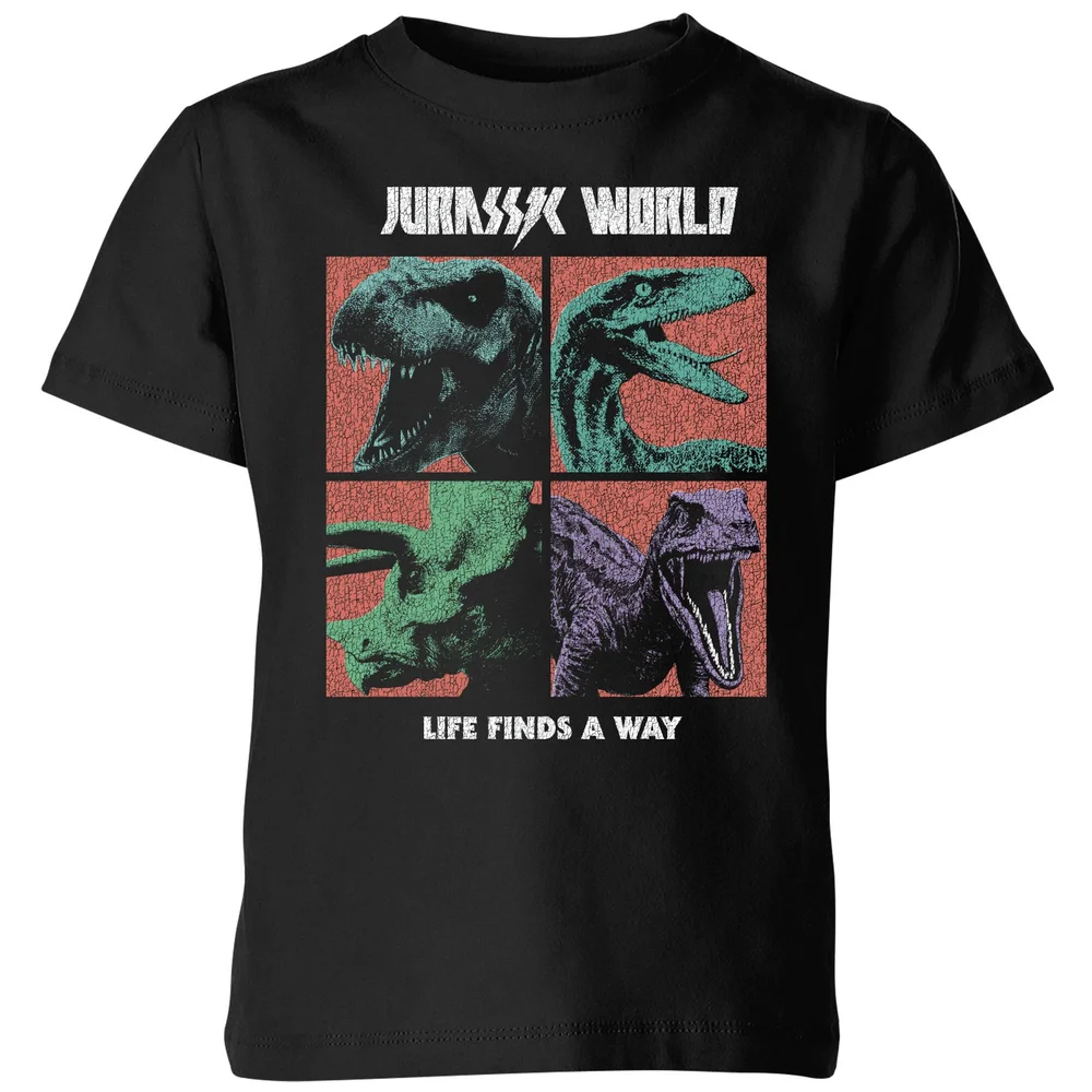 Jurassic Park World Four Colour Faces Kids' T-Shirt - Black - 98/104 (3-4 jaar) Afbeelding 1