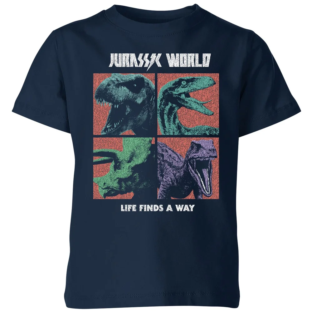 Jurassic Park World Four Colour Faces Kids' T-Shirt - Navy - 98/104 (3-4 jaar) Afbeelding 1