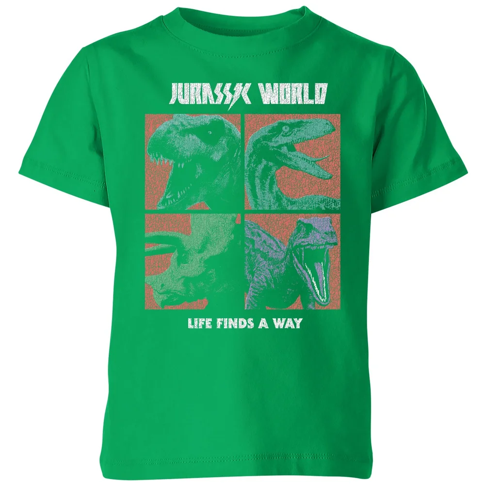 Jurassic Park World Four Colour Faces Kids' T-Shirt - Green - 98/104 (3-4 jaar) Afbeelding 1