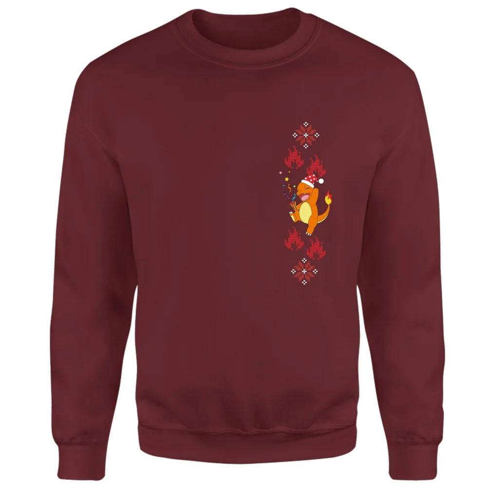 Pokemon Charmander Party Christmas Jumper - Burgundy - S Afbeelding 1