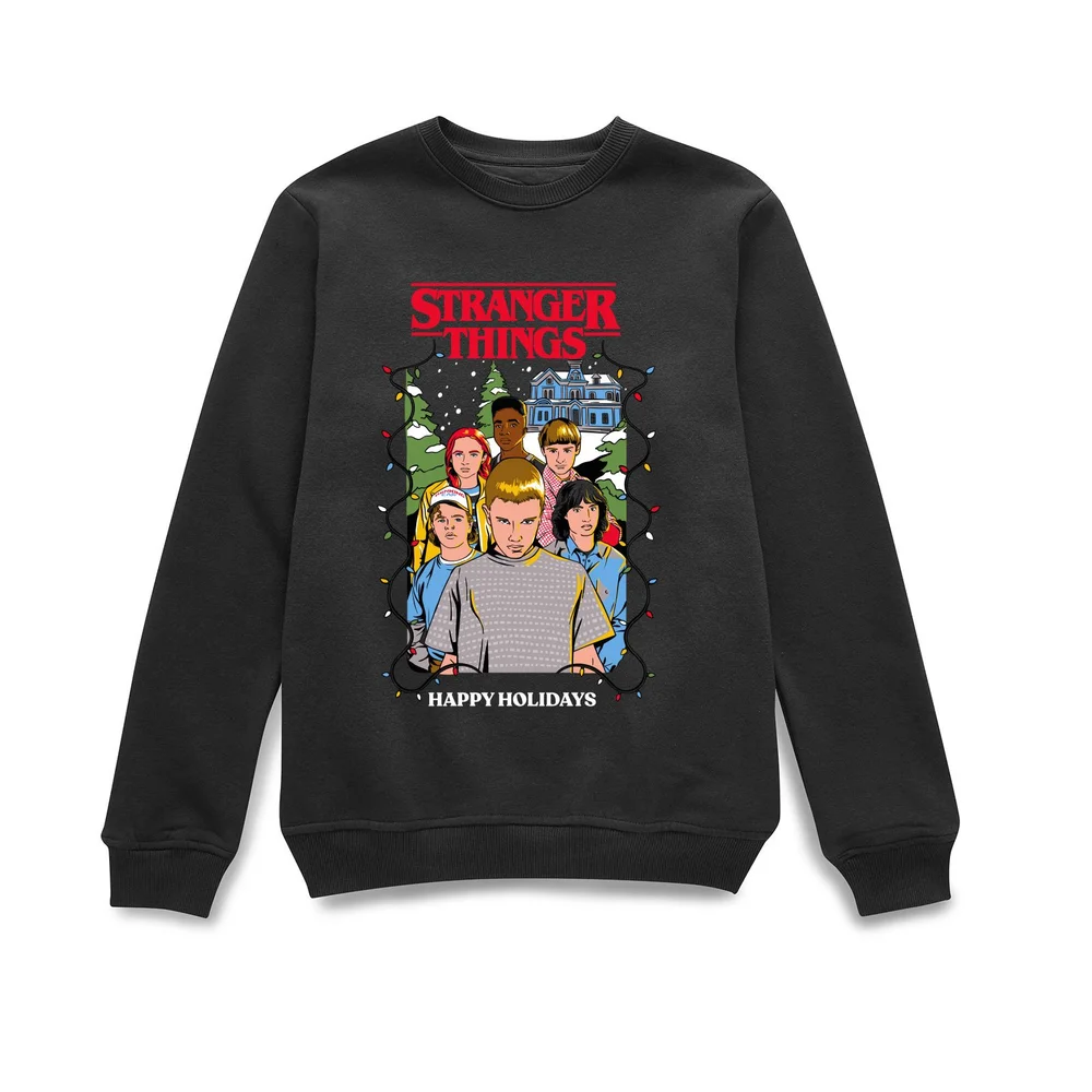 Stranger Things Happy Holidays Christmas Jumper - Black - S Afbeelding 1