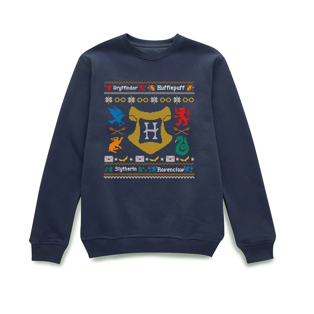 Harry Potter Houses Christmas Jumper - Navy - S Afbeelding 1