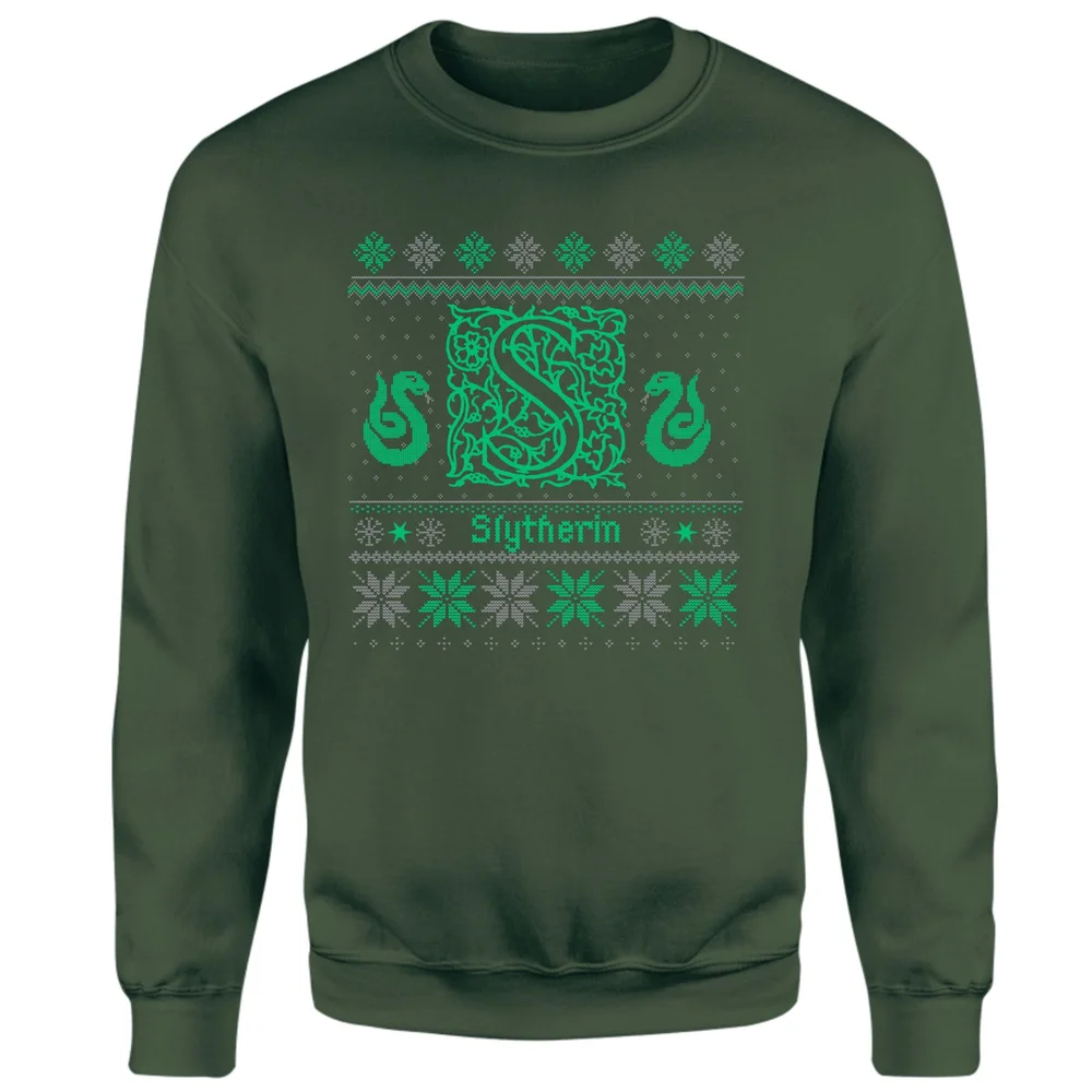 Harry Potter Slytherin Christmas Christmas Jumper - Green - S Afbeelding 1