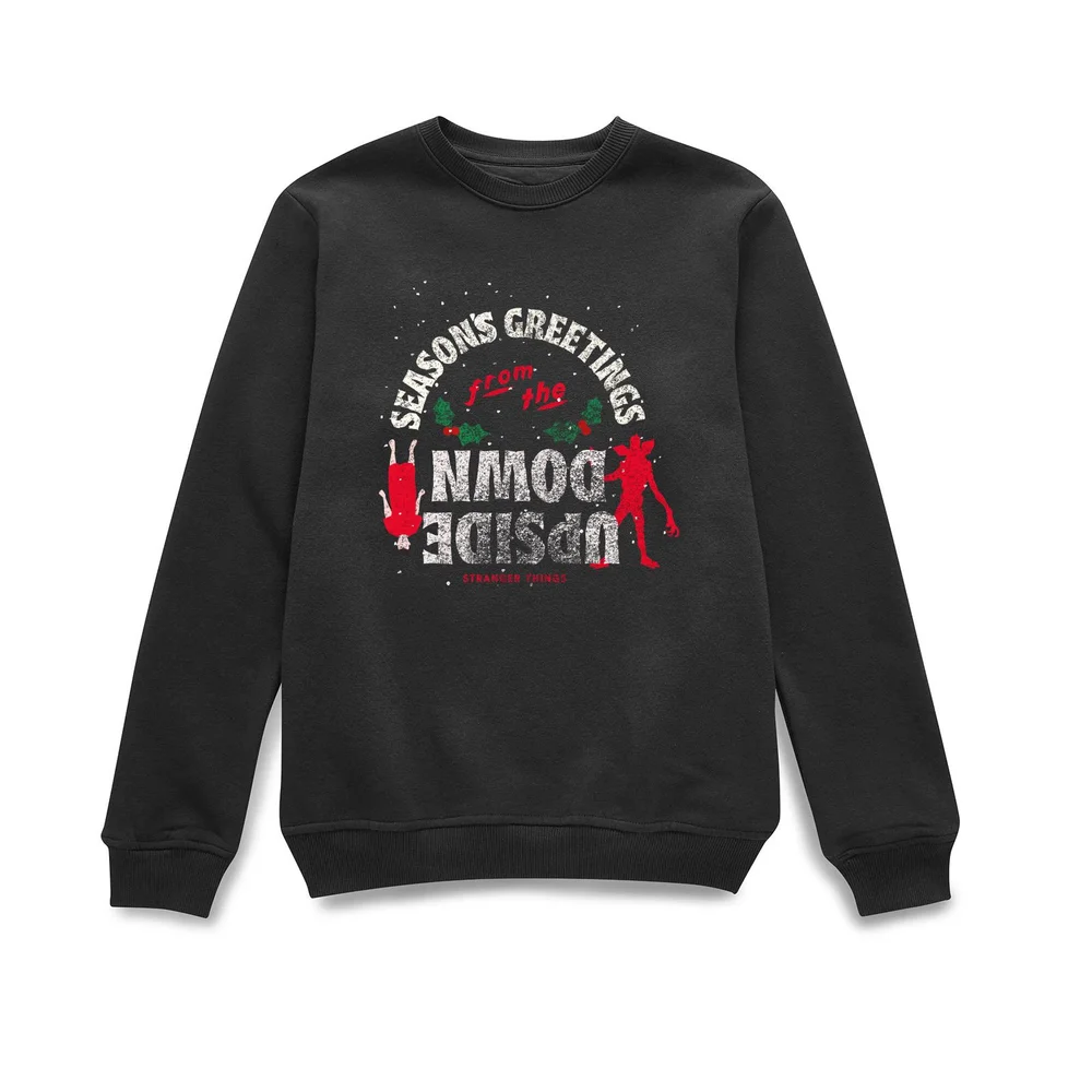 Stranger Things Seasons Greeting From Upside Down Christmas Jumper - Black - S Afbeelding 1