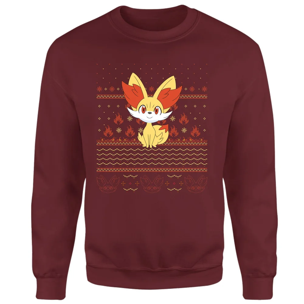 Pokemon Fennekin Christmas Christmas Jumper - Burgundy - S Afbeelding 1