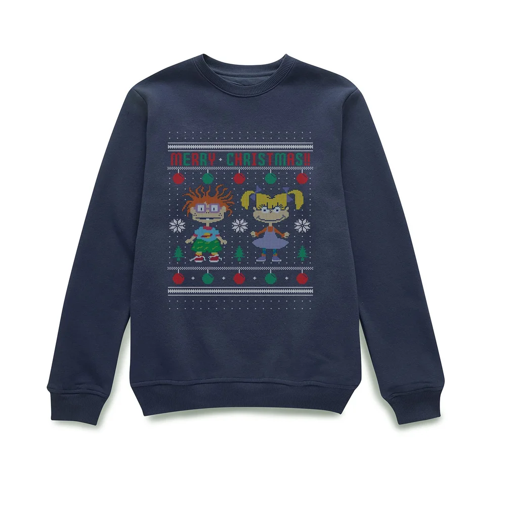Rugrats Chuckie And Angelica - Merry Christmas Christmas Jumper - Navy - S Afbeelding 1