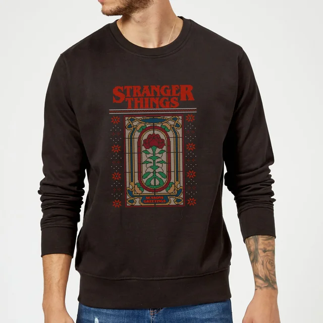 Stranger Things Creel House Window Christmas Jumper - Black