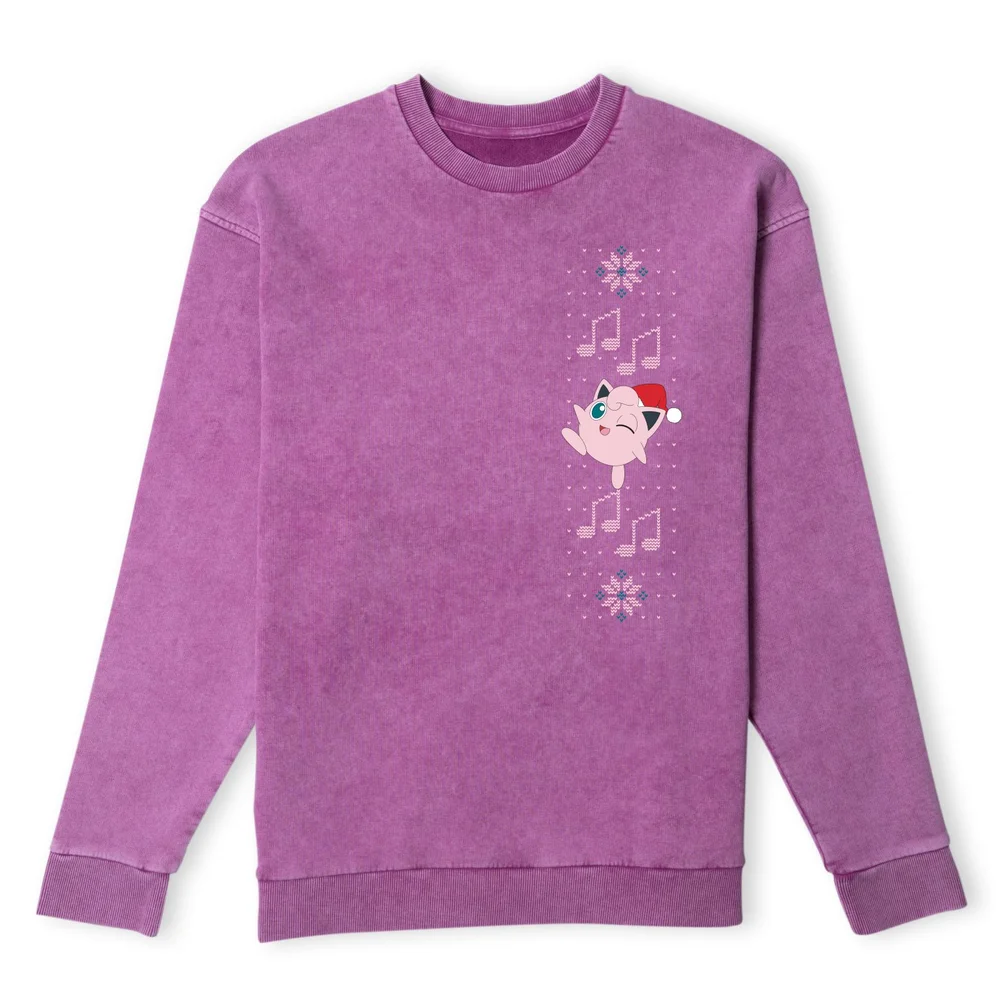 Pokemon Jigglypuff Wave Christmas Jumper - Purple Acid Wash - S Afbeelding 1