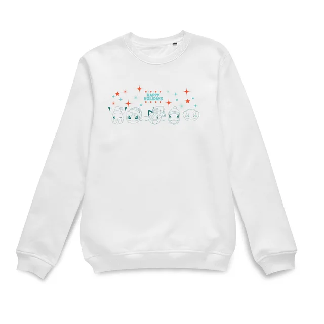 Pokemon Happy Holidays Outlines Christmas Jumper - White