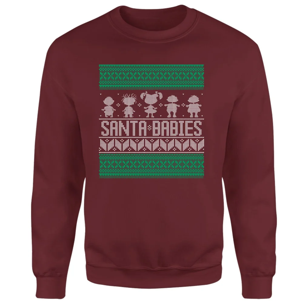 Rugrats Santa Babies Christmas Jumper - Burgundy - S Afbeelding 1